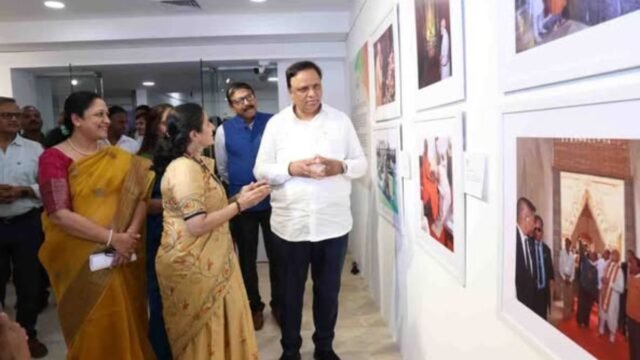 The exhibition 'Nava Bharat Cultural Superpower' was inaugurated by Cultural Affairs Minister Ashish Shelar on behalf of the Cultural Affairs Department at P.L. Deshpande Maharashtra Kala Academy in Prabhadevi.