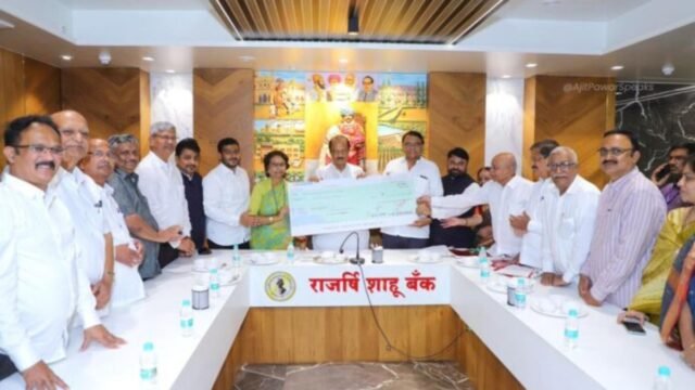 A cheque of Rs 11 lakh was handed over to Deputy Chief Minister Ajit Pawar for the Chief Minister's Relief Fund.