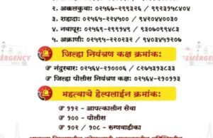 नंदुरबार जिल्ह्यातील नियंत्रण कक्ष व हेल्पलाइन क्रमांक