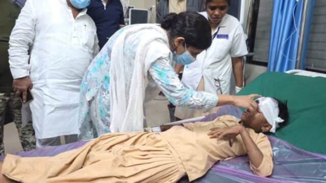 A school bus carrying school children met with an accident on the Ghat on the Molgi to Akkalkuwa route, killing two students.