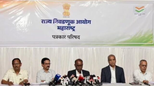 State Election Commissioner Dinesh Waghmare announced the implementation of the model code of conduct at a press conference.