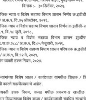 राज्यातील दिव्यांगांच्या विशेष शाळा व कार्यशाळांमधील नोंदणी प्रमाणपत्र रद्द होणे