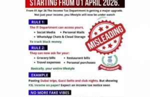 १ एप्रिल २०२६ पासून आयकर विभाग सामान्य नागरिकांच्या सोशल मीडिया, व्हॉट्सॲप चॅट्स आणि दैनंदिन खर्चावर नियमितपणे पाळत ठेवणार असल्याचा दावा दिशाभूल करणारा आहे.