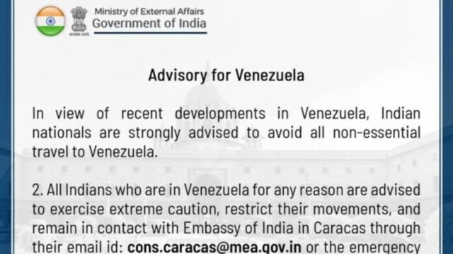 Indian government issues travel advisory amid tensions in Venezuela