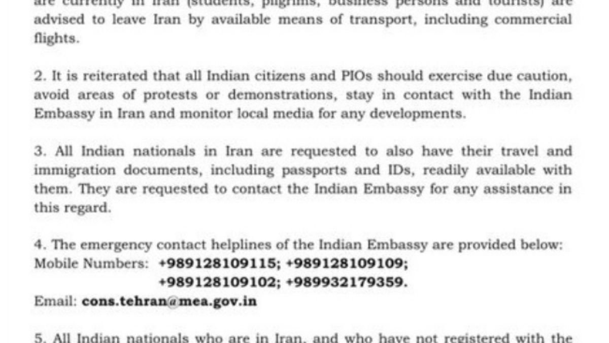 India issues advisory as tensions rise in Iran; orders Indian citizens to leave the country immediately