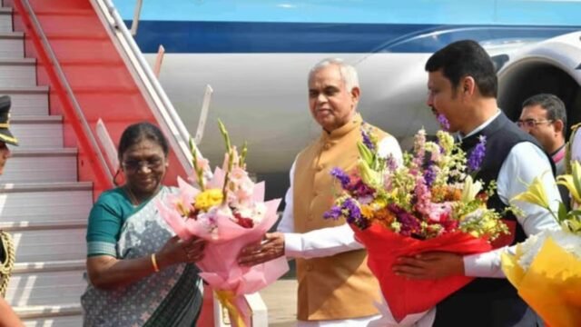 President Draupadi Murmu arrived at Chhatrapati Shivaji Maharaj International Airport, Mumbai.