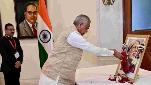 On the occasion of the birth anniversary of Sant Gadge Baba, Governor Acharya Devvrat paid floral tributes to his portrait here.