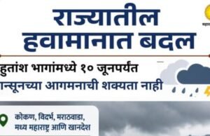 राज्यातील हवामानात बदल होत असून बहुतांश भागांमध्ये १० जूनपर्यंत मान्सून च्या आगमनाची शक्यता कमी आहे.
