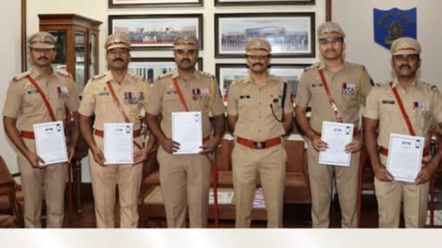 Five diligent personnel who demonstrated remarkable and courageous performance in the anti-Maoist operations in Gadchiroli district.