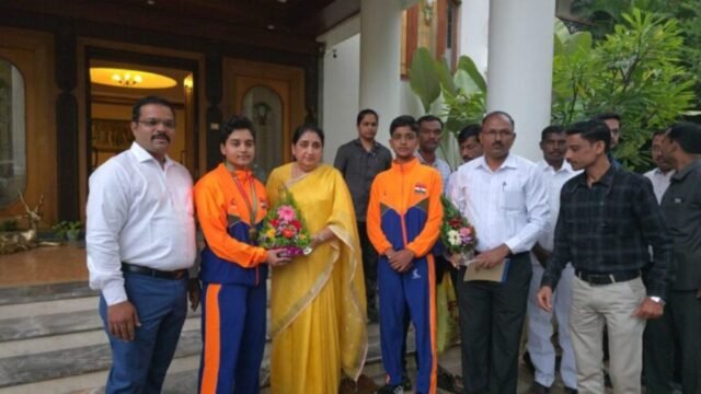 Baramati athletes who achieved success in the South Asian Karate Championship felicitated by Deputy Chief Minister Sunetra Ajit Pawar.