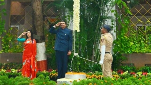 The Tricolour fluttered proudly at the Chief Minister's residence, 'Varsha'.