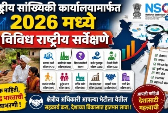 जुलै ते सप्टेंबर 2026 दरम्यान राष्ट्रीय सांख्यिकी कार्यालयामार्फतविविध महत्त्वाच्या सर्वेक्षणांचे आयोजन